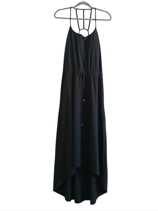 Athleta Dresses & Skirts - ATHLETA High Low Maxi Dress Women's 4 Black Cinch Waist Built In Padded Bra